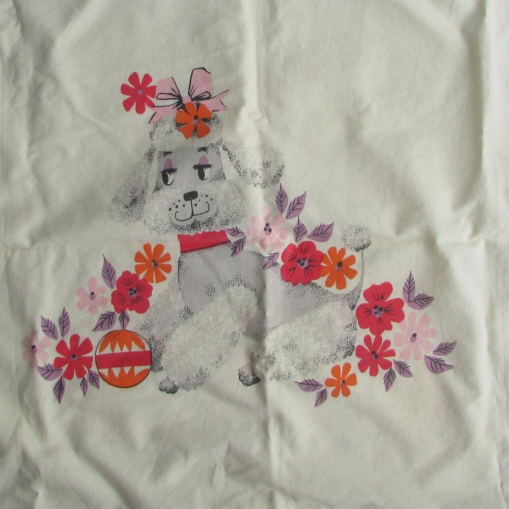 Vintage CANNON Double Printed Cotton Pillowcase - Poodle, Mouse